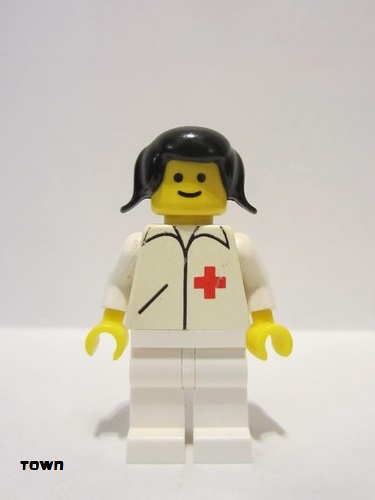 lego 1981 mini figurine doc008 Doctor Straight Line, White Legs, Black Pigtails Hair 