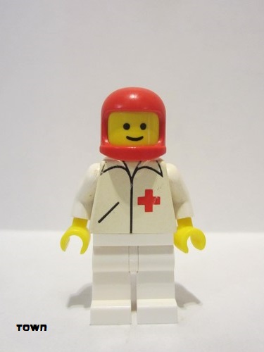 lego 1981 mini figurine doc011 Doctor Straight Line, White Legs, Red Classic Helmet 