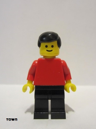 lego 1981 mini figurine pln002 Citizen Plain Red Torso with Red Arms, Black Legs, Black Male Hair 