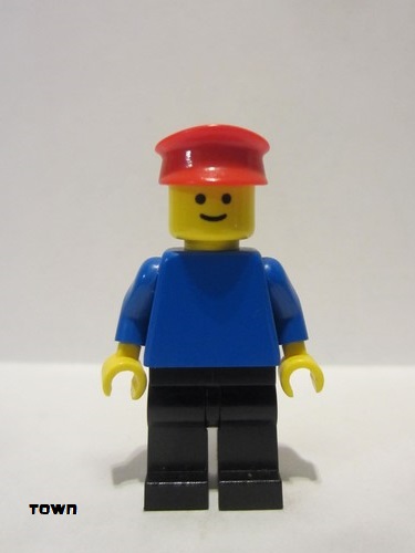 lego 1981 mini figurine pln009 Citizen Plain Blue Torso with Blue Arms, Black Legs, Red Hat 