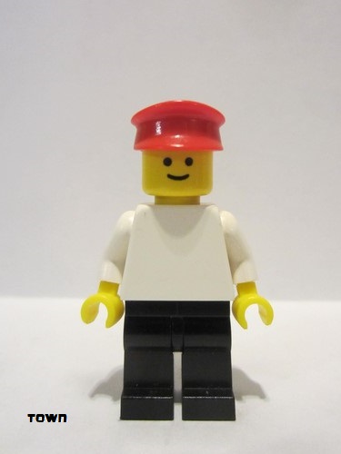 lego 1981 mini figurine pln123 Citizen Plain White Torso with White Arms, Black Legs, Red Hat 