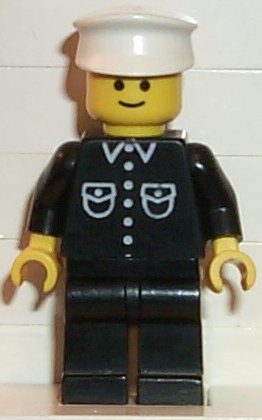 lego 1982 mini figurine but027 Citizen Shirt with 6 Buttons - Black, Black Legs, White Hat 