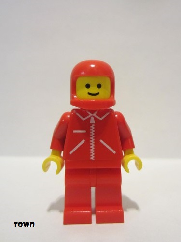 lego 1982 mini figurine jred018 Citizen Jacket Red with Zipper - Red Arms - Red Legs, Red Classic Helmet 