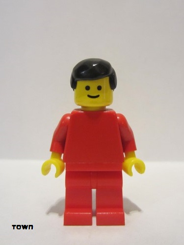 lego 1982 mini figurine pln071 Citizen Plain Red Torso with Red Arms, Red Legs, Black Male Hair 
