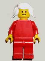 lego 1982 mini figurine pln101 Citizen Plain Red Torso with Red Arms, Red Legs, White Pigtails Hair 