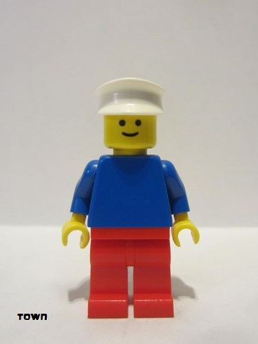 lego 1982 mini figurine pln151 Citizen Plain Blue Torso with Blue Arms, Red Legs, White Hat 