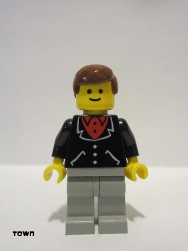 lego 1982 mini figurine trn078 Citizen Suit with 3 Buttons Black - Light Gray Legs, Brown Male Hair 