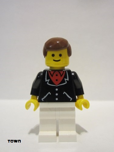 lego 1982 mini figurine trn113 Citizen Suit with 3 Buttons Black - White Legs, Brown Male Hair 