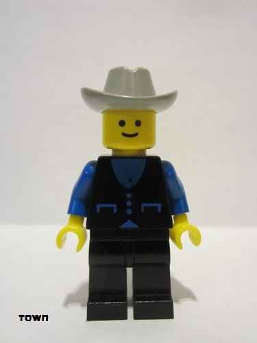 lego 1983 mini figurine but023 Citizen Shirt with 3 Buttons - Blue, Black Legs, Light Gray Cowboy Hat 