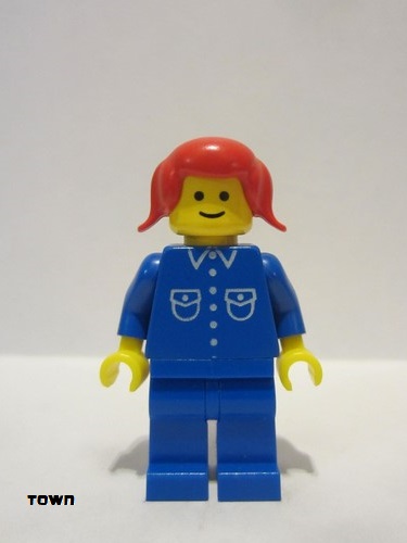 lego 1983 mini figurine but024 Citizen Shirt with 6 Buttons - Blue, Blue Legs, Red Pigtails Hair 