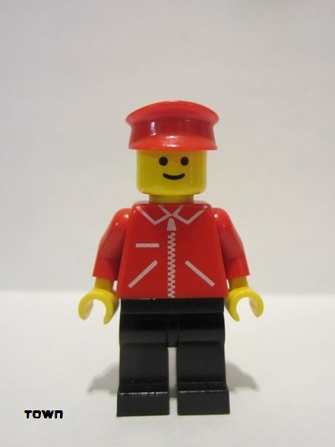 lego 1983 mini figurine jred014 Citizen Jacket Red with Zipper - Red Arms - Black Legs, Red Hat 