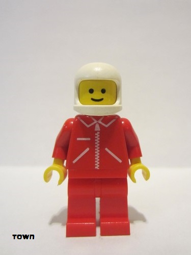 lego 1983 mini figurine jred015 Citizen Jacket Red with Zipper - Red Arms - Red Legs, White Classic Helmet 