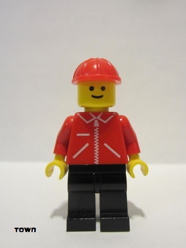 lego 1983 mini figurine jred016 Citizen Jacket Red with Zipper - Red Arms - Black Legs, Red Construction Helmet 