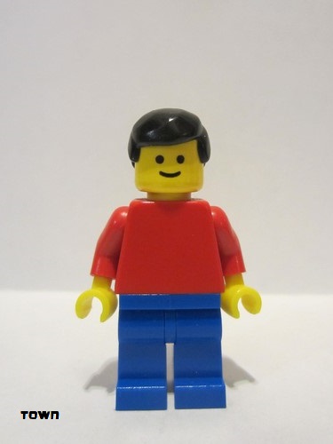 lego 1983 mini figurine pln050 Citizen Plain Red Torso with Red Arms, Blue Legs, Black Male Hair 