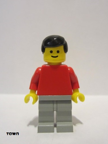 lego 1983 mini figurine pln066 Citizen Plain Red Torso with Red Arms, Light Gray Legs, Black Male Hair 