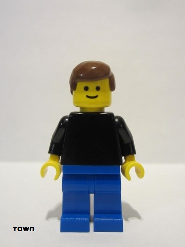 lego 1983 mini figurine pln068 Citizen Plain Black Torso with Black Arms, Blue Legs, Brown Male Hair 