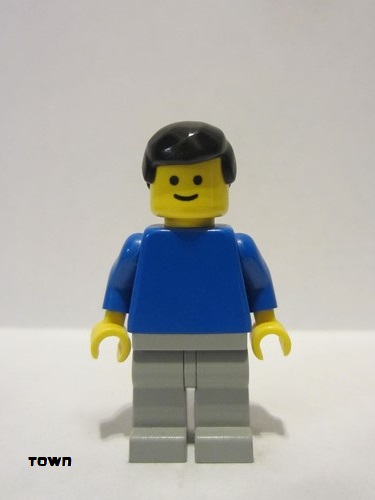 lego 1983 mini figurine pln074 Citizen Plain Blue Torso with Blue Arms, Light Gray Legs, Black Male Hair 
