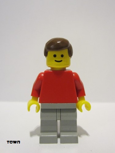 lego 1983 mini figurine pln198 Citizen Plain Red Torso with Red Arms, Light Gray Legs, Brown Male Hair 