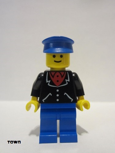 lego 1983 mini figurine trn097 Citizen Suit with 3 Buttons Black - Blue Legs, Blue Hat 