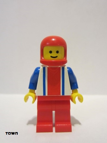 lego 1983 mini figurine ver013 Citizen Vertical Lines Red & Blue - Blue Arms - Red Legs, Red Classic Helmet 