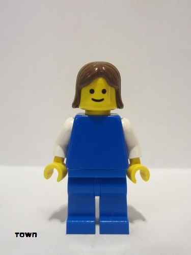 lego 1984 mini figurine pln077 Citizen Plain Blue Torso with White Arms, Blue Legs, Brown Female Hair 