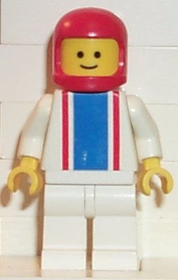 lego 1984 mini figurine ver005 Citizen Vertical Lines Blue & Red - White Arms - White Legs, Red Classic Helmet 
