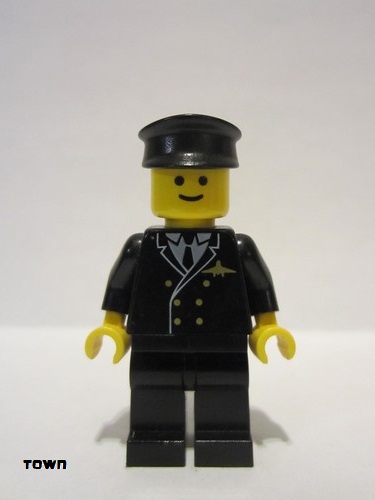 lego 1985 mini figurine air002 Airport Pilot, Black Legs, Black Hat 