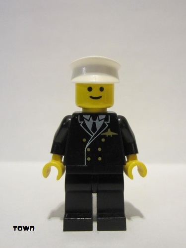 lego 1985 mini figurine air013 Airport Pilot, Black Legs, White Hat 