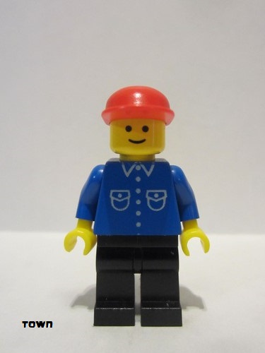 lego 1985 mini figurine but012 Citizen Shirt with 6 Buttons - Blue, Black Legs, Red Cap 