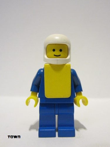 lego 1985 mini figurine but018 Citizen Shirt with 6 Buttons - Blue, Blue Legs, White Classic Helmet, Yellow Vest 
