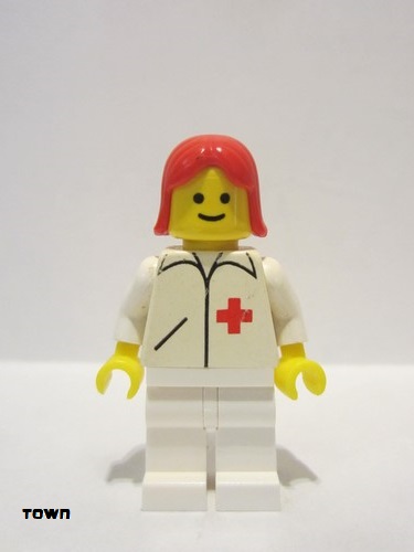lego 1985 mini figurine doc031 Doctor Straight Line, White Legs, Red Female Hair 