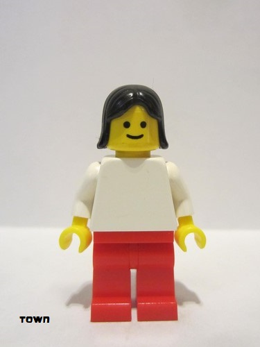 lego 1985 mini figurine fmf001 Citizen Plain White Torso with White Arms, Red Legs, Black Female Hair 