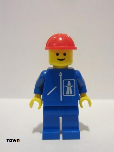 lego 1985 mini figurine hgh005 Citizen Highway Pattern - Blue Legs, Red Construction Helmet 