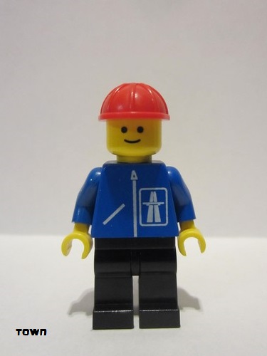 lego 1985 mini figurine hgh010 Citizen Highway Pattern - Black Legs, Red Construction Helmet 