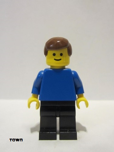 lego 1985 mini figurine mmf005 Citizen Plain Blue Torso with Blue Arms, Black Legs, Brown Male Hair 