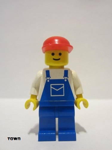 lego 1985 mini figurine ovr003 Citizen Overalls Blue with Pocket, Blue Legs, Red Cap 