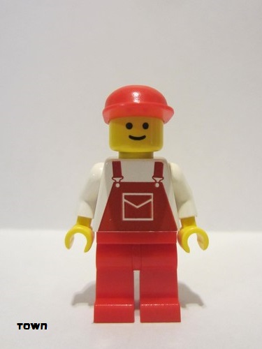 lego 1985 mini figurine ovr008 Citizen Overalls Red with Pocket, Red Legs, Red Cap 