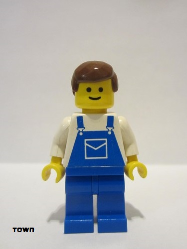 lego 1985 mini figurine ovr012 Citizen Overalls Blue with Pocket, Blue Legs, Brown Male Hair 