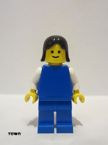 lego 1985 mini figurine pln075 Citizen Plain Blue Torso with White Arms, Blue Legs, Black Female Hair 
