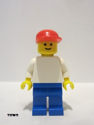 lego 1985 mini figurine pln090 Citizen Plain White Torso with White Arms, Blue Legs, Red Cap 