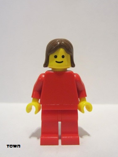 lego 1985 mini figurine pln098 Citizen Plain Red Torso with Red Arms, Red Legs, Brown Female Hair 