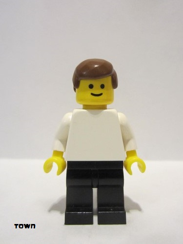 lego 1985 mini figurine pln102 Citizen Plain White Torso with White Arms, Black Legs, Brown Male Hair 