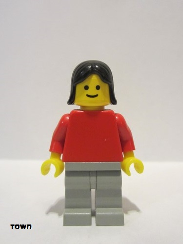 lego 1985 mini figurine pln133 Citizen Plain Red Torso with Red Arms, Light Gray Legs, Black Female Hair 