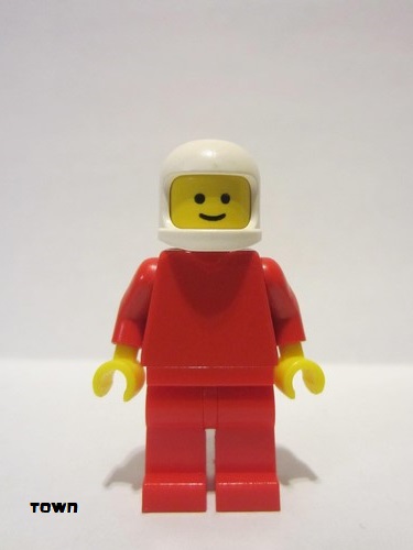 lego 1985 mini figurine pln181 Citizen Plain Red Torso with Red Arms, Red Legs, White Classic Helmet 