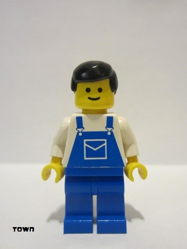 lego 1985 mini figurine trn025 Citizen Overalls Blue with Pocket, Blue Legs, Black Male Hair 