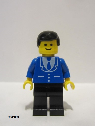 lego 1985 mini figurine trn069 Citizen Suit with 3 Buttons Blue - Black Legs, Black Male Hair 