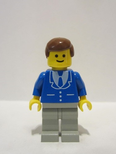 lego 1985 mini figurine trn133 Citizen Suit with 3 Buttons Blue - Light Gray Legs, Brown Male Hair 