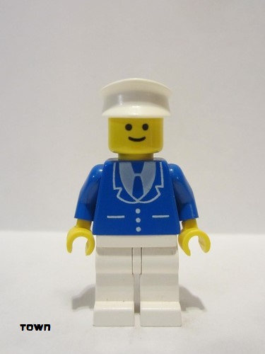 lego 1985 mini figurine trn134 Citizen Suit with 3 Buttons Blue - White Legs, White Hat 