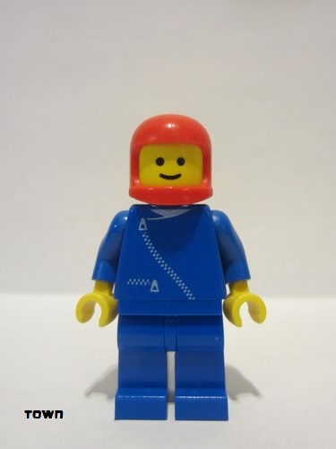 lego 1985 mini figurine zip005 Citizen Jacket with Zipper - Blue, Blue Legs, Red Classic Helmet 