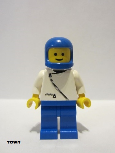 lego 1985 mini figurine zip042 Citizen Jacket with Zipper - White, Blue Legs, Blue Classic Helmet 